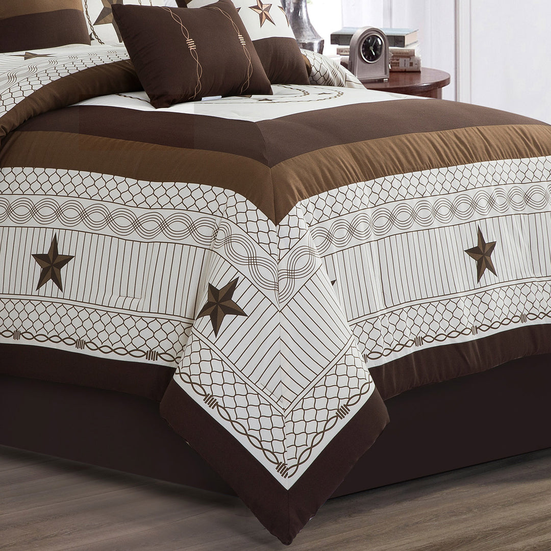 7 Piece Luxurious Star Stripe Print Patchwork Comforters Bed in a Bag Queen King Bedding Set