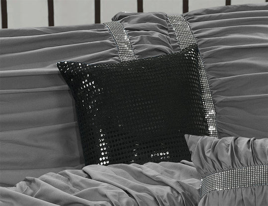 7 Piece Microfiber Ruffles Sequins Embroidery Bed In A Bag Comforter Set-Claraita