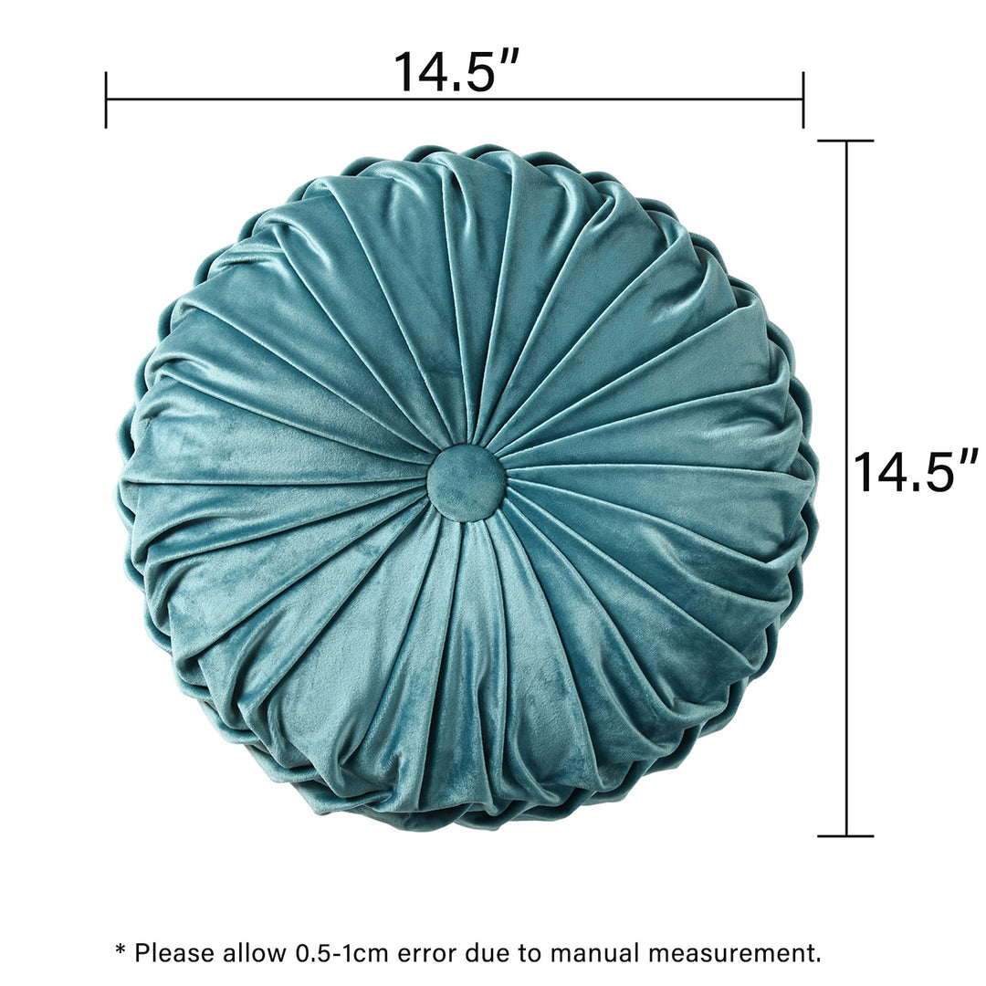 Set of 2 Decorative Velvet Round Pleated Throw Pillows,14.5" Diameter