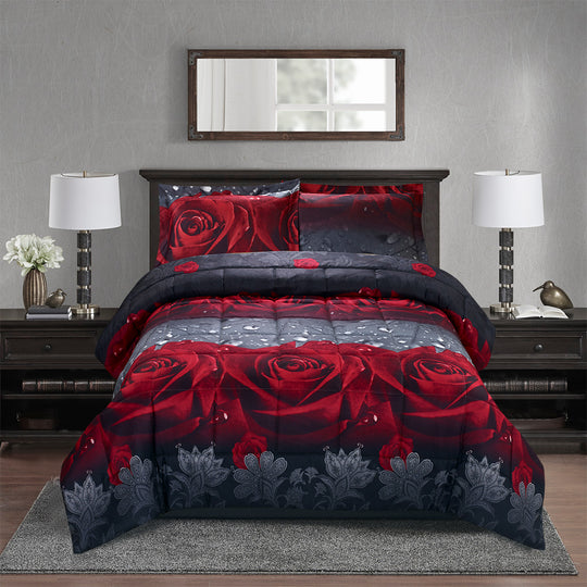 3D Print Red Rose Love All Season Comforter Set-Y28