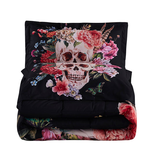 3D Reactive Print Skull Flower All Season Comforter Set Twin -S9