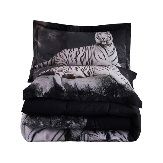 3D Reactive Print White Tiger All Season Comforter Set Twin - S14