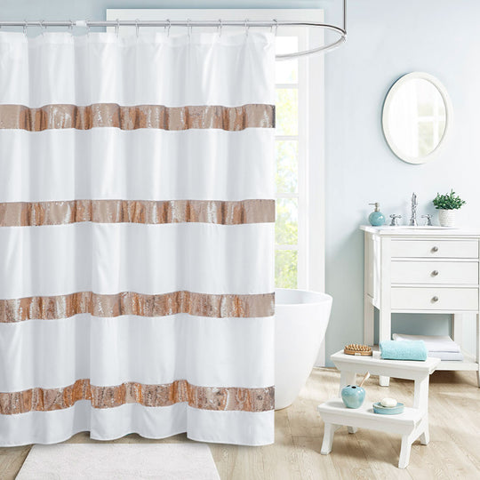 HIG Luxurious Modern Unique Sequins Embroidered Cloth Fabric Shower Curtain 72x72 Extra Long Bathroom Curtain