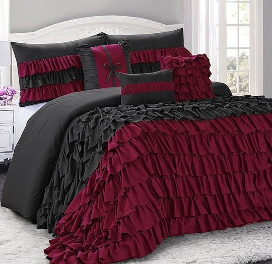 7 Piece Waterfall Multi Layers Ruffles Bed In A Bag Farmhouse Comforter Set