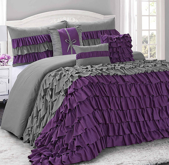 7 Piece Waterfall Multi Layers Ruffles Bed In A Bag Farmhouse Comforter Set