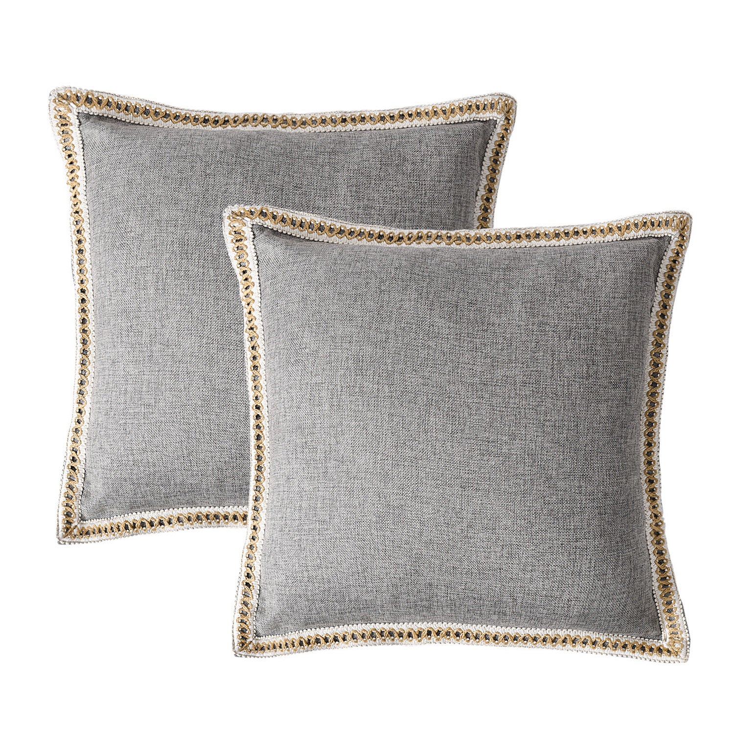 Condition photo showing New/Like New for 2 piece farmhouse burlap trimmed decorative pillow covers with floral (bid is per 2 pack, lot is for 4 - 2 packs total.= 8 pillows.)