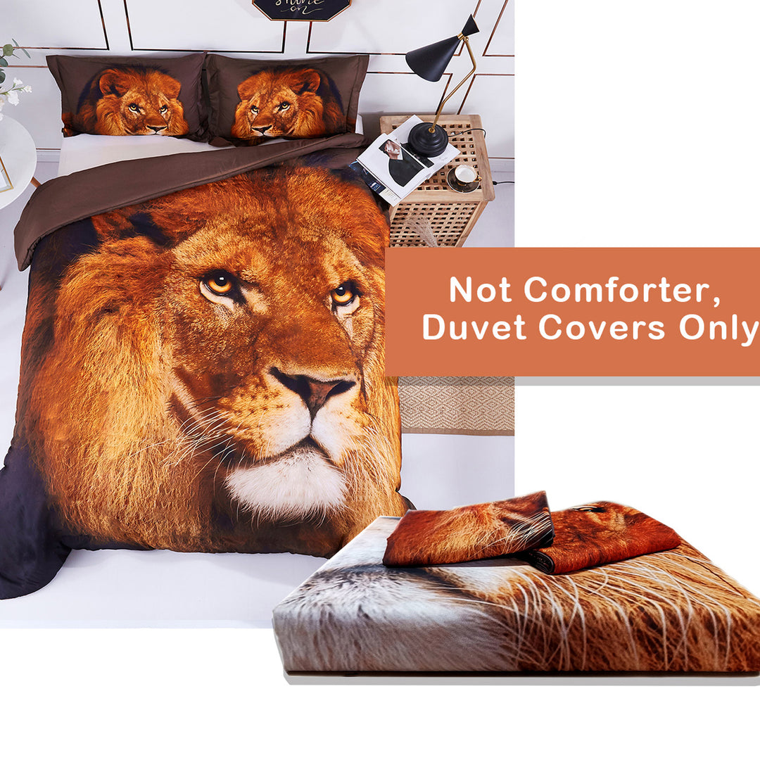 3D Print Duvet Cover Set Twin Lion Head Pattern with Zipper Closure - Machine Washable