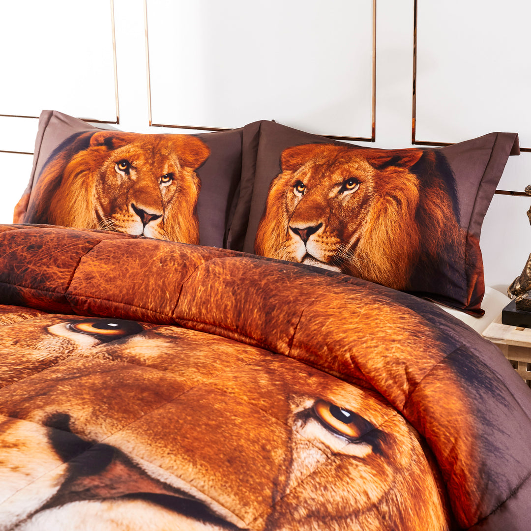 3D Reactive Print Lion Head All Season Comforter Set Twin -P27