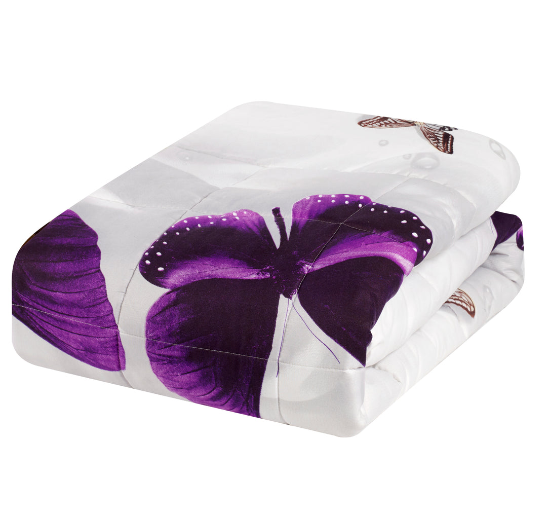 3D Print Purple Butterfly All Season Quilted Comforter Set